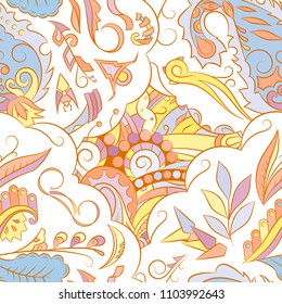 Seamless mehndi vector pattern. Hand-made ethnic illustration. Colorful doodle texture.