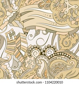 Seamless mehndi vector pattern. Hand-made ethnic illustration. Colorful doodle texture.
