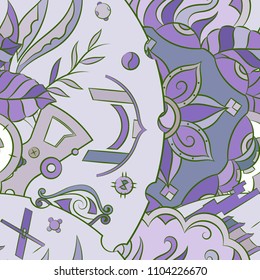 Seamless mehndi vector pattern. Hand-made ethnic illustration. Colorful doodle texture.