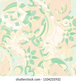 Seamless mehndi vector pattern. Hand-made ethnic illustration. Colorful doodle texture.