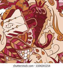 Seamless mehndi vector pattern. Hand-made ethnic illustration. Colorful doodle texture.