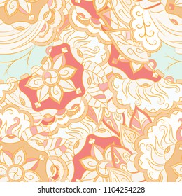 Seamless mehndi vector pattern. Hand-made ethnic illustration. Colorful doodle texture.