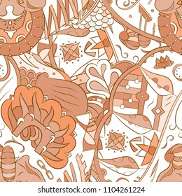 Seamless mehndi vector pattern. Hand-made ethnic illustration. Colorful doodle texture.