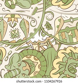 Seamless mehndi vector pattern. Hand-made ethnic illustration. Colorful doodle texture.