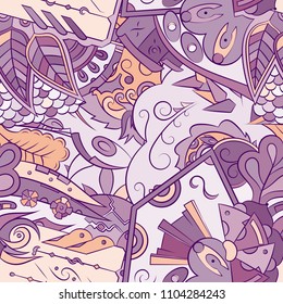 Seamless mehndi vector pattern. Hand-made ethnic illustration. Colorful doodle texture.