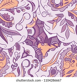 Seamless mehndi vector pattern. Hand-made ethnic illustration. Colorful doodle texture.