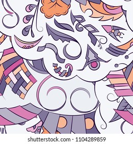 Seamless mehndi vector pattern. Hand-made ethnic illustration. Colorful doodle texture.