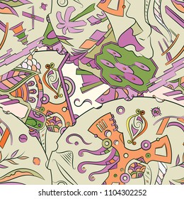 Seamless mehndi vector pattern. Hand-made ethnic illustration. Colorful doodle texture.