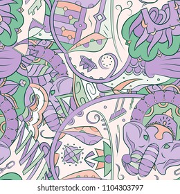 Seamless mehndi vector pattern. Hand-made ethnic illustration. Colorful doodle texture.