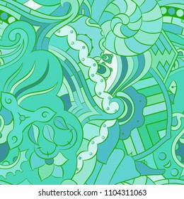 Seamless mehndi vector pattern. Hand-made ethnic illustration. Colorful doodle texture.