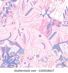 Seamless mehndi vector pattern. Hand-made ethnic illustration. Colorful doodle texture.