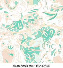 Seamless mehndi vector pattern. Hand-made ethnic illustration. Colorful doodle texture.