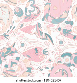Seamless mehndi vector pattern. Hand-made ethnic illustration. Colorful doodle texture.