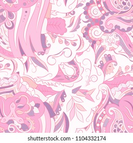 Seamless mehndi vector pattern. Hand-made ethnic illustration. Colorful doodle texture.