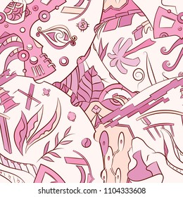 Seamless mehndi vector pattern. Hand-made ethnic illustration. Colorful doodle texture.