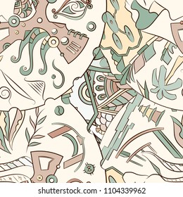 Seamless mehndi vector pattern. Hand-made ethnic illustration. Colorful doodle texture.