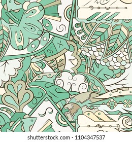 Seamless mehndi vector pattern. Hand-made ethnic illustration. Colorful doodle texture.