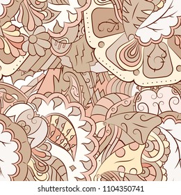 Seamless mehndi vector pattern. Hand-made ethnic illustration. Colorful doodle texture.