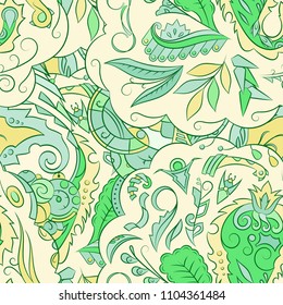 Seamless mehndi vector pattern. Hand-made ethnic illustration. Colorful doodle texture.