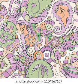 Seamless mehndi vector pattern. Hand-made ethnic illustration. Colorful doodle texture.