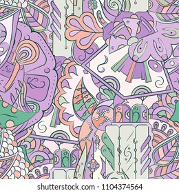 Seamless mehndi vector pattern. Hand-made ethnic illustration. Colorful doodle texture.