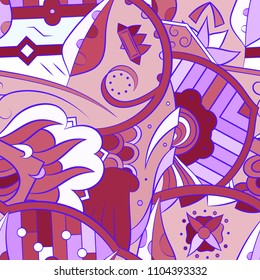 Seamless mehndi vector pattern. Hand-made ethnic illustration. Colorful doodle texture.