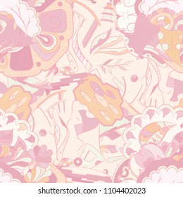 Seamless mehndi vector pattern. Hand-made ethnic illustration. Colorful doodle texture.