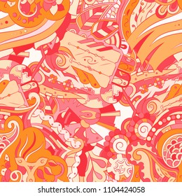 Seamless mehndi vector pattern. Hand-made ethnic illustration. Colorful doodle texture.