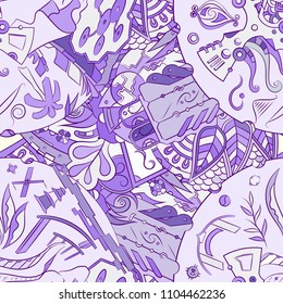 Seamless mehndi vector pattern. Hand-made ethnic illustration. Colorful doodle texture.
