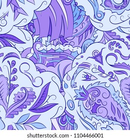 Seamless mehndi vector pattern. Hand-made ethnic illustration. Colorful doodle texture.