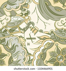 Seamless mehndi vector pattern. Hand-made ethnic illustration. Colorful doodle texture.