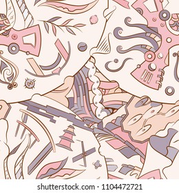Seamless mehndi vector pattern. Hand-made ethnic illustration. Colorful doodle texture.