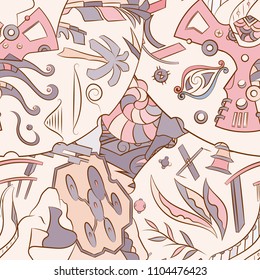 Seamless mehndi vector pattern. Hand-made ethnic illustration. Colorful doodle texture.