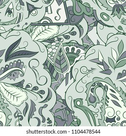 Seamless mehndi vector pattern. Hand-made ethnic illustration. Colorful doodle texture.