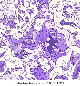 Seamless mehndi vector pattern. Hand-made ethnic illustration. Colorful doodle texture.