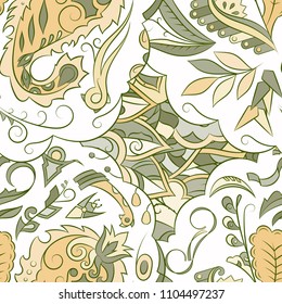 Seamless mehndi vector pattern. Hand-made ethnic illustration. Colorful doodle texture.