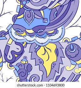 Seamless mehndi vector pattern. Hand-made ethnic illustration. Colorful doodle texture.