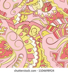 Seamless mehndi vector pattern. Hand-made ethnic illustration. Colorful doodle texture.
