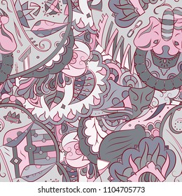 Seamless mehndi vector pattern. Hand-made ethnic illustration. Colorful doodle texture.