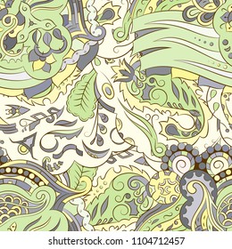 Seamless mehndi vector pattern. Hand-made ethnic illustration. Colorful doodle texture.