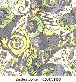 Seamless mehndi vector pattern. Hand-made ethnic illustration. Colorful doodle texture.
