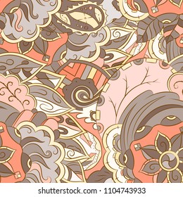 Seamless mehndi vector pattern. Hand-made ethnic illustration. Colorful doodle texture.