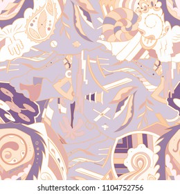 Seamless mehndi vector pattern. Hand-made ethnic illustration. Colorful doodle texture.