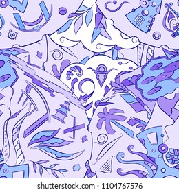 Seamless mehndi vector pattern. Hand-made ethnic illustration. Colorful doodle texture.