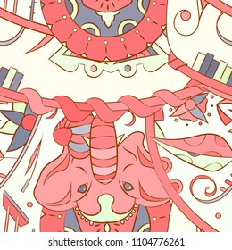 Seamless mehndi vector pattern. Hand-made ethnic illustration. Colorful doodle texture.