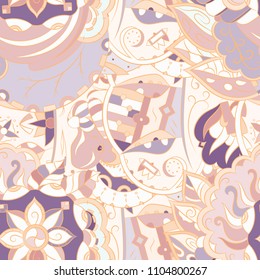 Seamless mehndi vector pattern. Hand-made ethnic illustration. Colorful doodle texture.