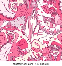 Seamless mehndi vector pattern. Hand-made ethnic illustration. Colorful doodle texture.