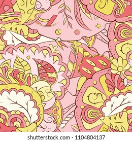 Seamless mehndi vector pattern. Hand-made ethnic illustration. Colorful doodle texture.