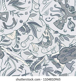 Seamless mehndi vector pattern. Hand-made ethnic illustration. Colorful doodle texture.