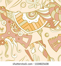 Seamless mehndi vector pattern. Hand-made ethnic illustration. Colorful doodle texture.
